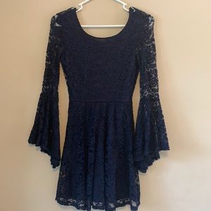 Altar’d State Navy Lace Backless Bell Sleeve Dress